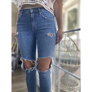 AGOLDE Sophie High Rise Skinny Crop Jeans Distressed Premium Denim 27